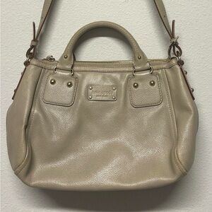 Kate Spade Baxter Street Marian Beige‎ Leather Satchel Purse Flaw Pen Mark C Pic